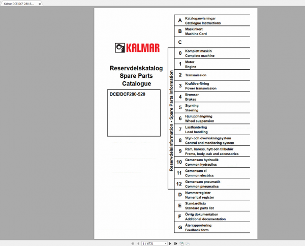 Kalmar Reach Stackers Workshop ManualTechnical Handbook Spare Parts Catalog DVD 3