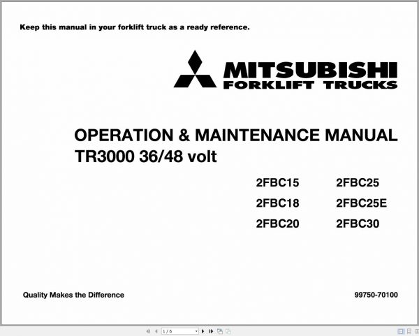 Mitsubishi Forklift 2FBC15 2FBC30 Operation Maintenance Service Manual EN 1