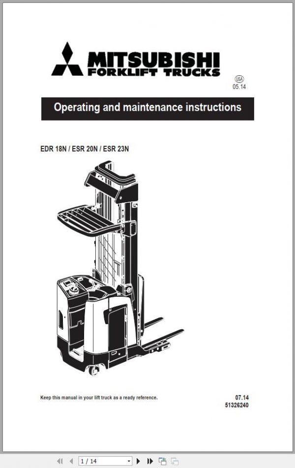 Mitsubishi Forklift EDR 18N ESR 20N ESR 23N Operation Maintenance Manual EN 1 1