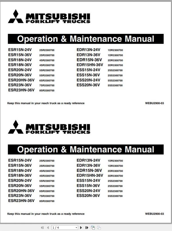 Mitsubishi Forklift EDR13N 24V ESS20N 24V Operation Maintenance Manual EN 1