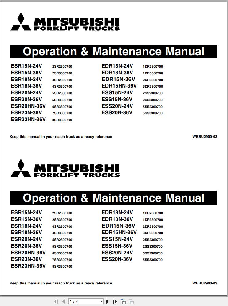 Mitsubishi Forklift EDR13N 24V ESS20N 24V Operation Maintenance Manual EN 1