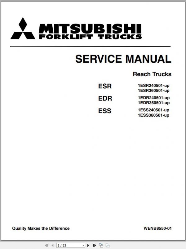 Mitsubishi Forklift EDR24 ESR24 ESS24 ESS36 ESR36 Service Manual EN 1
