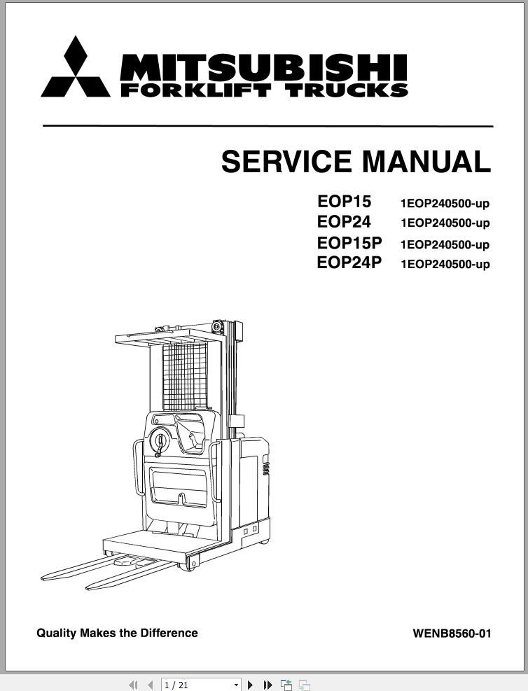 Mitsubishi Forklift EOP15 EOP15P EOP24 EOP24P Service Manual EN 1