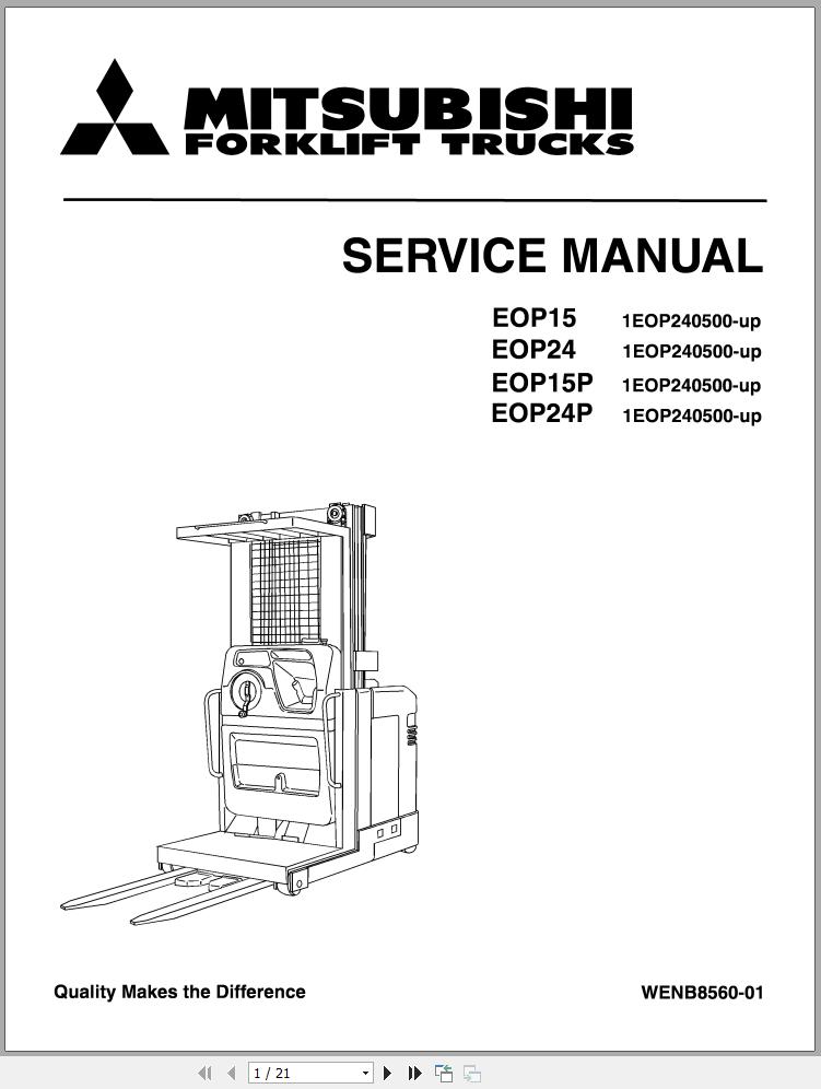 Mitsubishi Forklift EOP15 EOP24 EOP15P EOP24P Service Manual EN 1