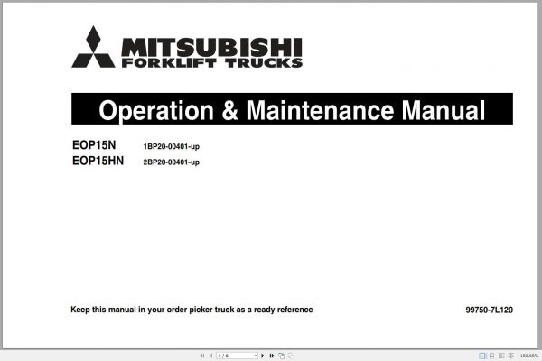 Mitsubishi Forklift EOP15HN EOP15N Schematic Operation Maintenance Service Manual EN 1