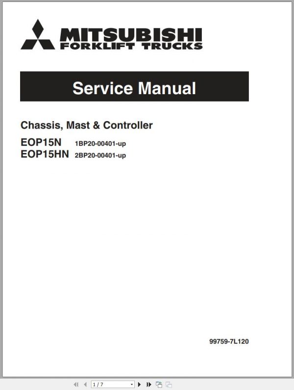 Mitsubishi Forklift EOP15HN EOP15N Schematic Operation Maintenance Service Manual EN 2