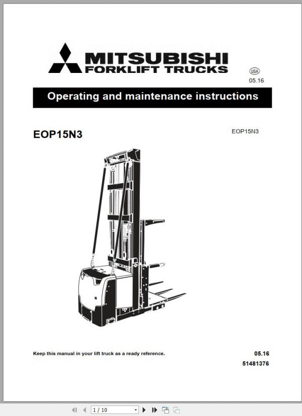 Mitsubishi Forklift EOP15N3 2016 Operation Maintenance Manual EN 1