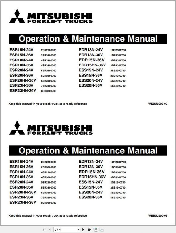Mitsubishi Forklift ESR15N 24V Operation Maintenance Manual EN 1