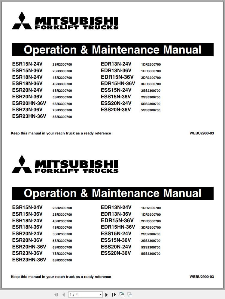 Mitsubishi Forklift ESR15N 24V Operation Maintenance Manual EN 1