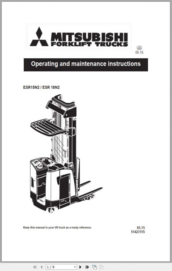 Mitsubishi Forklift ESR15N2 ESR18N2 Operation Maintenance Manual EN 1
