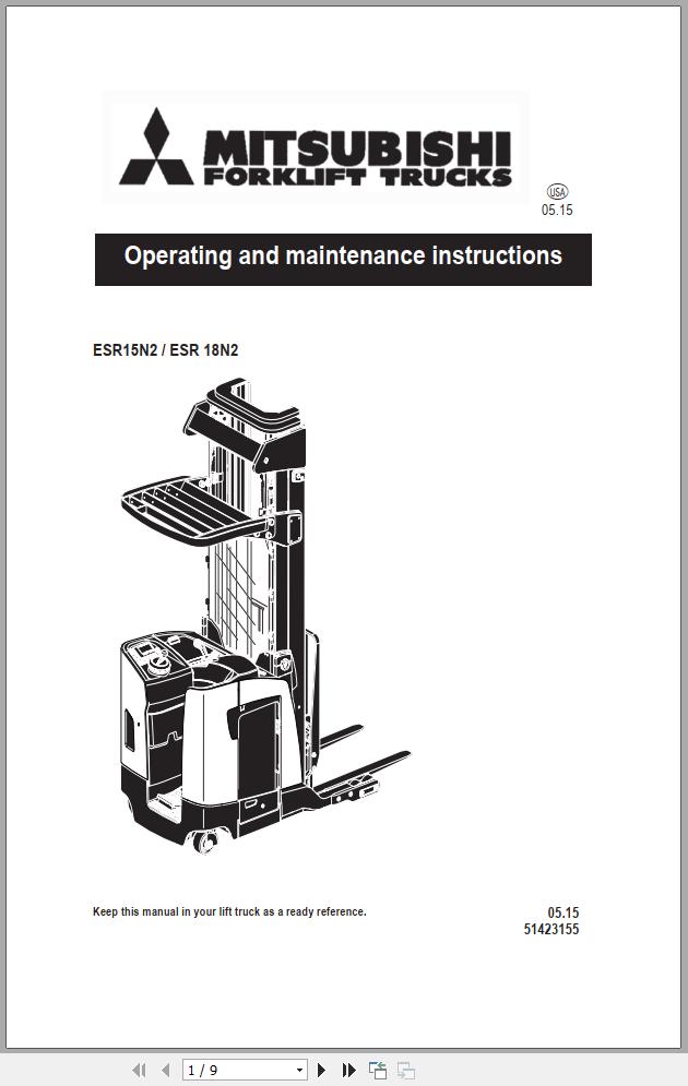 Mitsubishi Forklift ESR15N2 ESR18N2 Operation Maintenance Manual EN 1