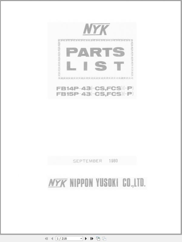 Mitsubishi Forklift FB14P 43 CSFCS P FB15P 43 CSFCS P Spare Parts Catalog EN 1