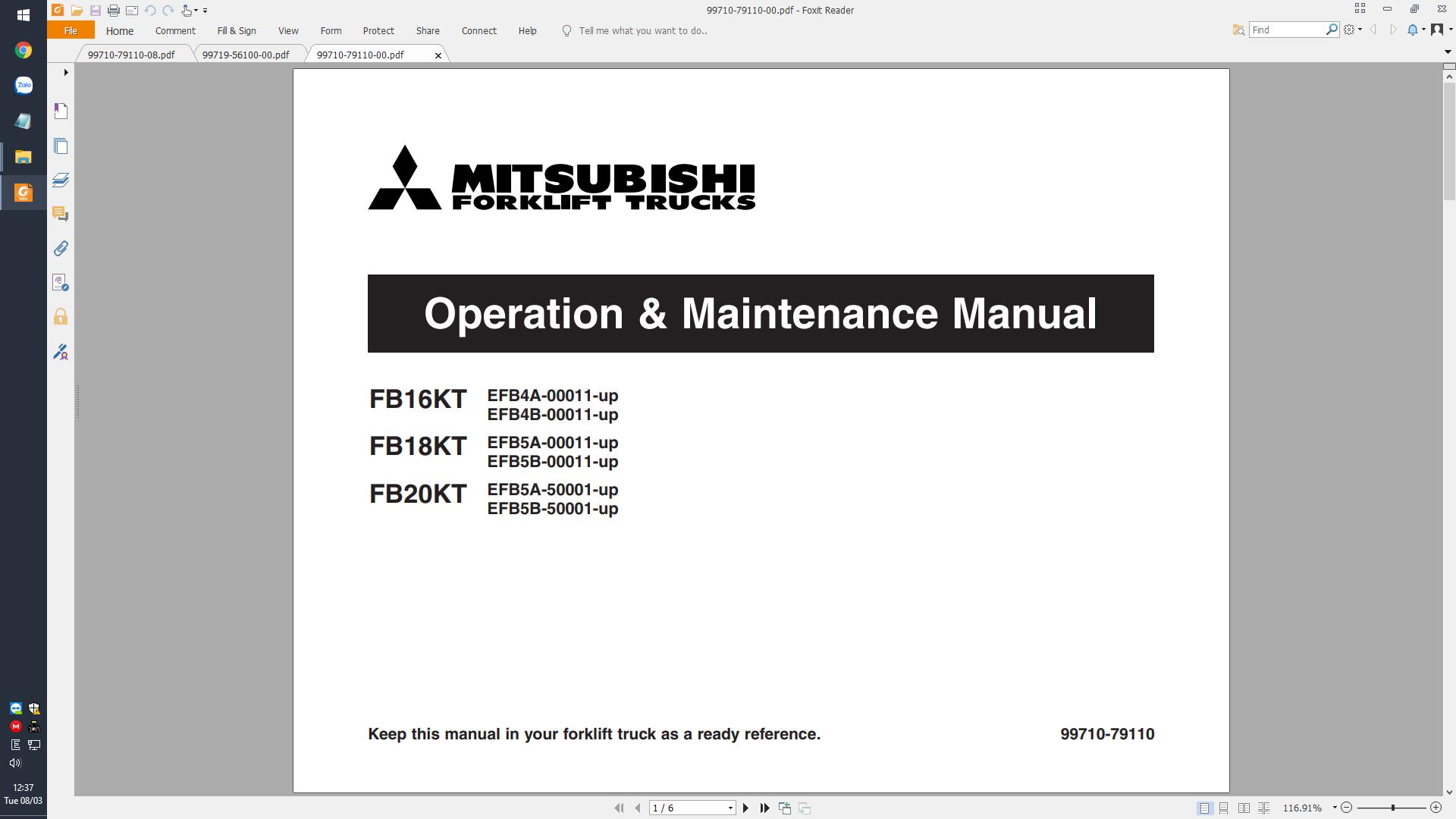 Mitsubishi Forklift FB16KT FB18KT FB20KT Operation Maintenance Service Manual EN 1