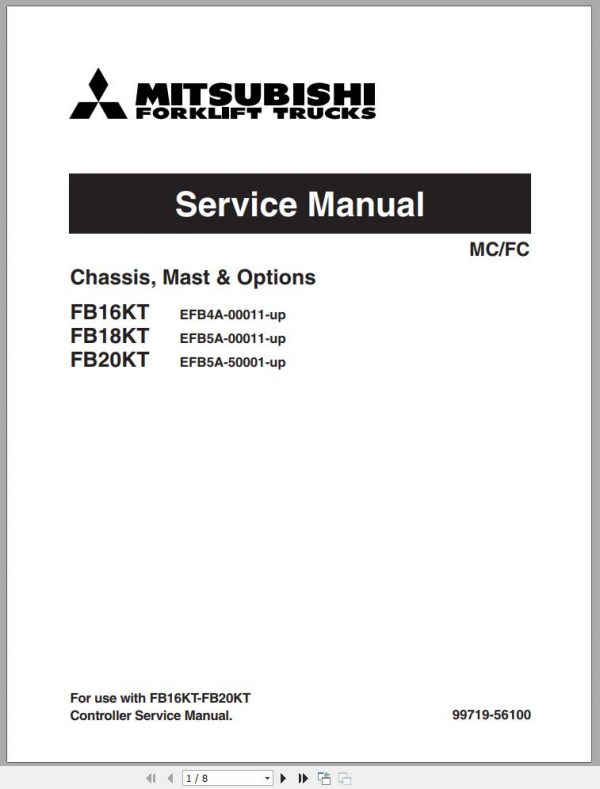 Mitsubishi Forklift FB16KT FB18KT FB20KT Operation Maintenance Service Manual EN 2