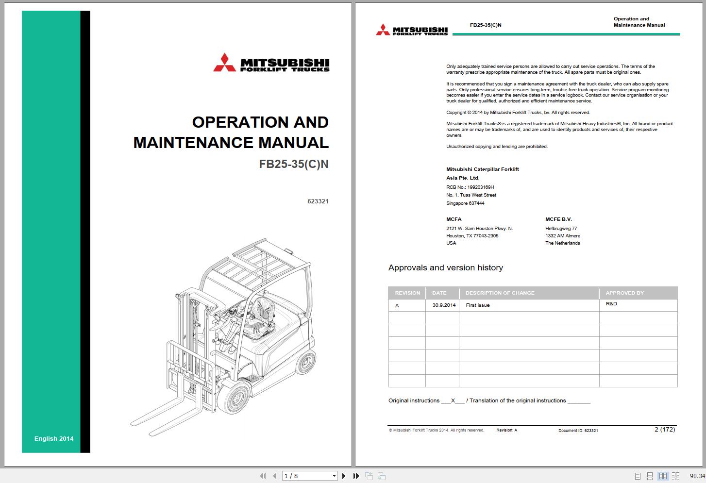 Mitsubishi Forklift FB25CN FB25N FB30CN FB30N FB35N Operation Maintenance Manual EN ES 1