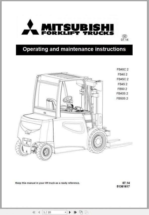Mitsubishi Forklift FB40C 2 FB50S 2 Operation Maintenance Instructions EN 1