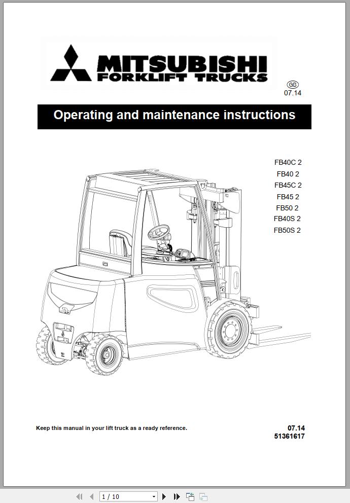 Mitsubishi Forklift FB40C 2 FB50S 2 Operation Maintenance Instructions EN 1