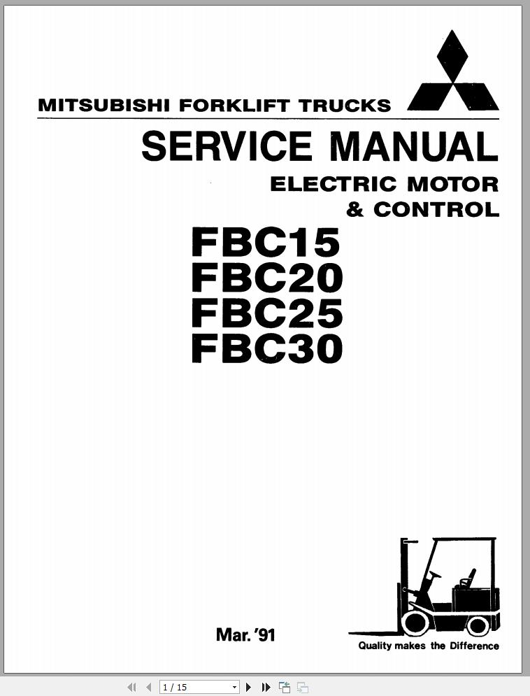 Mitsubishi Forklift FBC15 FBC20 FBC20FW FBC25 Service Manual EN 1