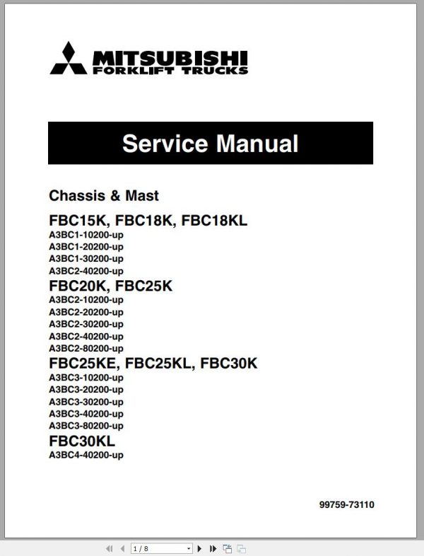 Mitsubishi Forklift FBC15K FBC18KL FBC25KL Operation Maintenance Service Manual EN 1