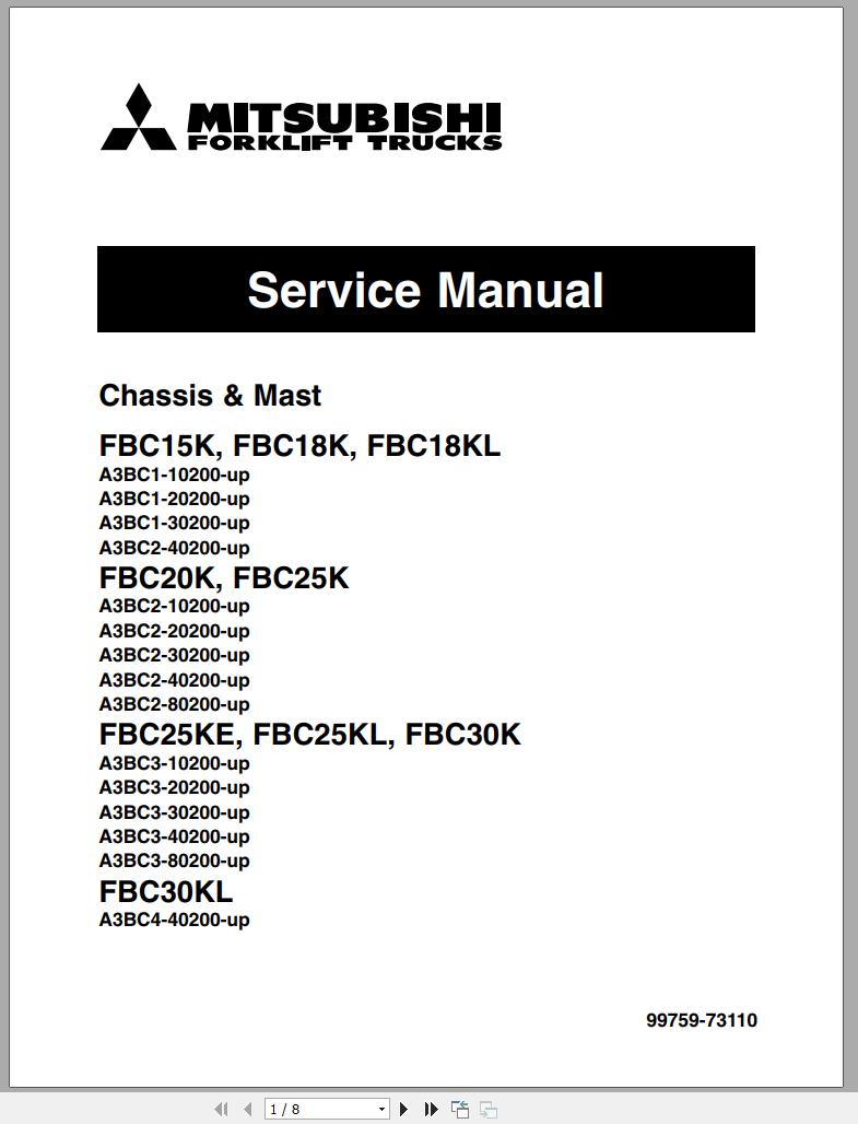 Mitsubishi Forklift FBC15K FBC18KL FBC25KL Operation Maintenance Service Manual EN 1