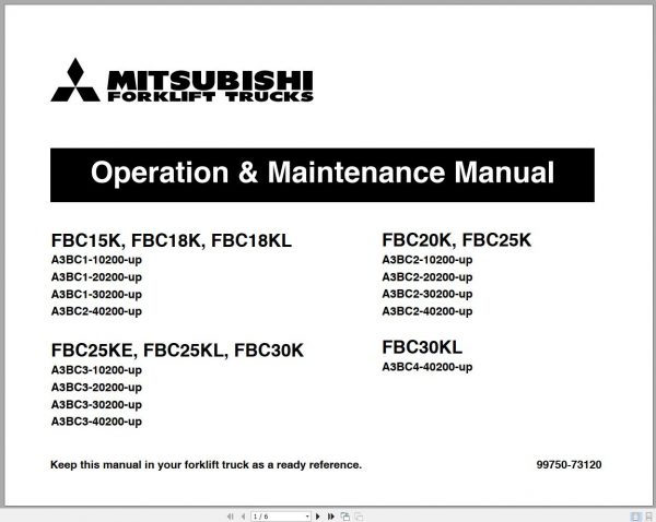 Mitsubishi Forklift FBC15K FBC18KL FBC25KL Operation Maintenance Service Manual EN 2