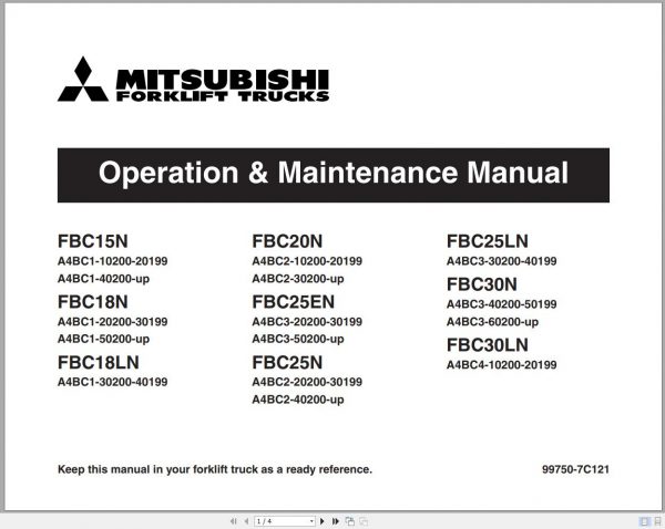Mitsubishi Forklift FBC15N Schematic Operation Maintenance Service Manual EN FR 2