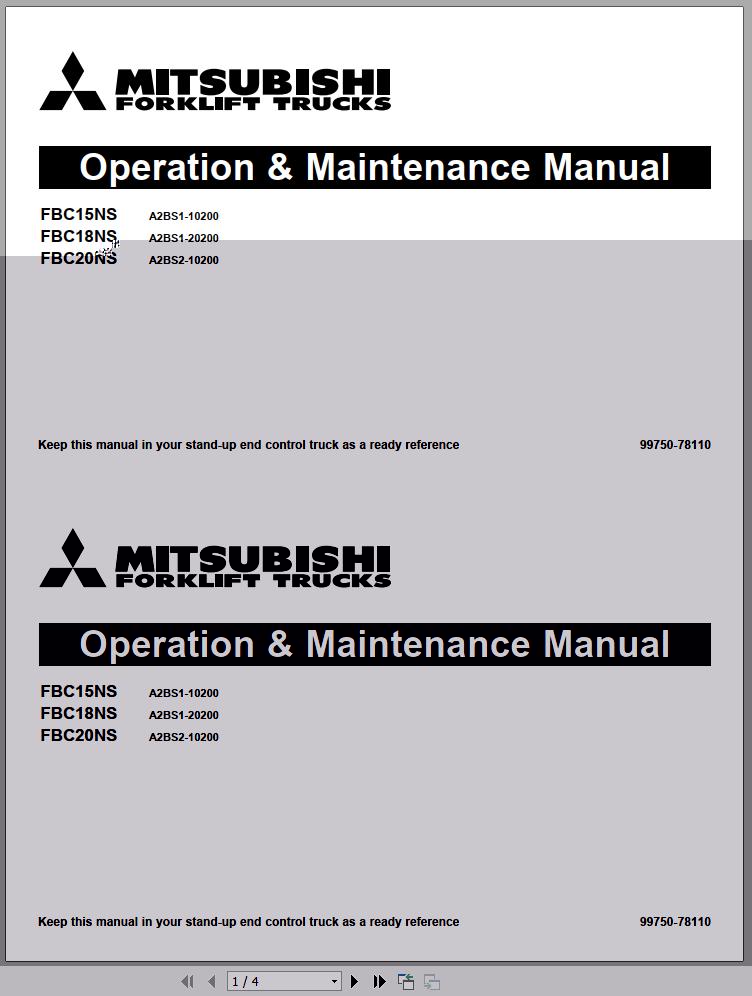 Mitsubishi Forklift FBC15NS Operation Maintenance Service Manual EN 1