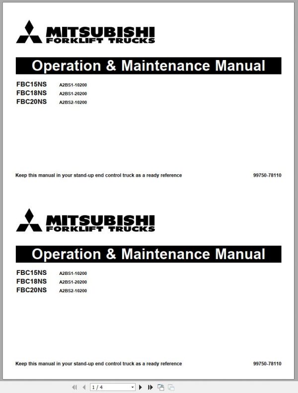 Mitsubishi Forklift FBC18NS FBC20NS Operation Maintenance Service Manual EN 1