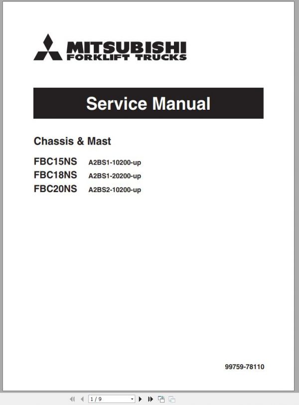 Mitsubishi Forklift FBC18NS FBC20NS Operation Maintenance Service Manual EN 2