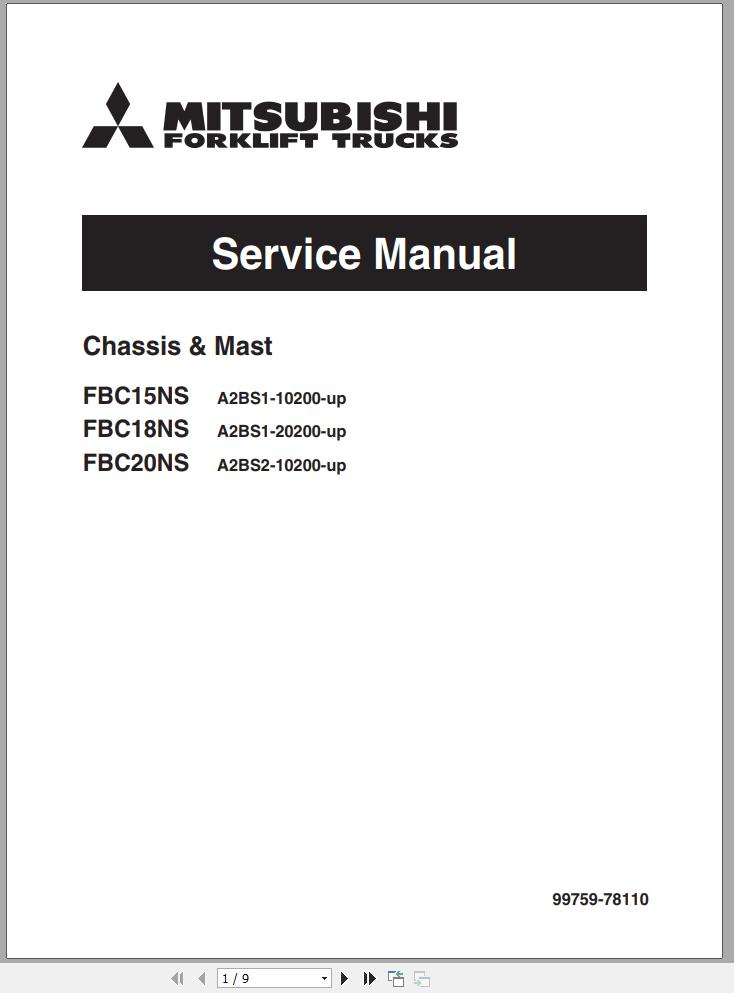 Mitsubishi Forklift FBC18NS FBC20NS Operation Maintenance Service Manual EN 2