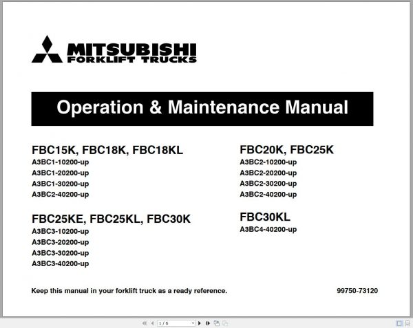 Mitsubishi Forklift FBC20K Operation Maintenance Manual EN 1