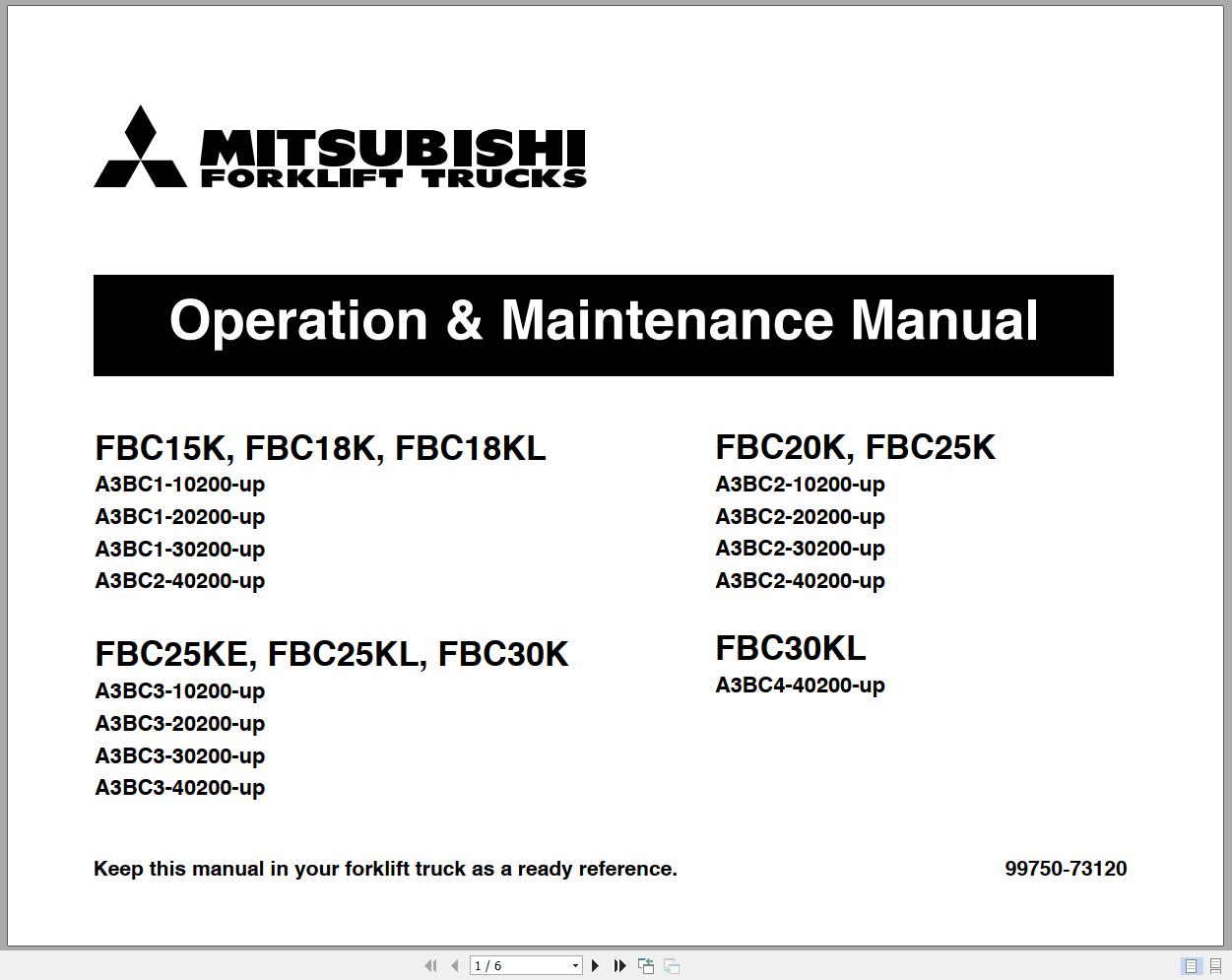 Mitsubishi Forklift FBC20K Operation Maintenance Manual EN 1