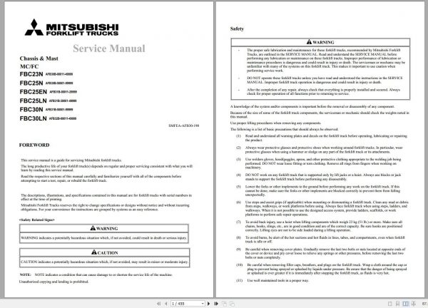Mitsubishi Forklift FBC23N Schematic Operation Maintenance Service Manual EN 1