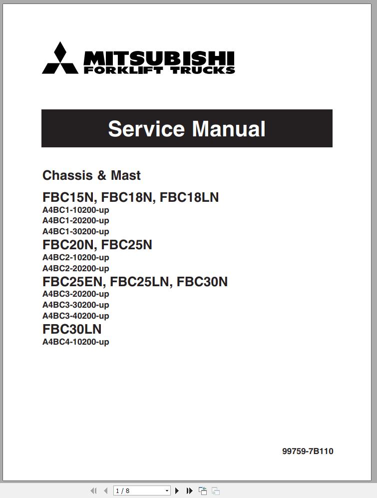 Mitsubishi Forklift FBC25N FBC30N Schematic Operation Maintenance Service Manual EN 1