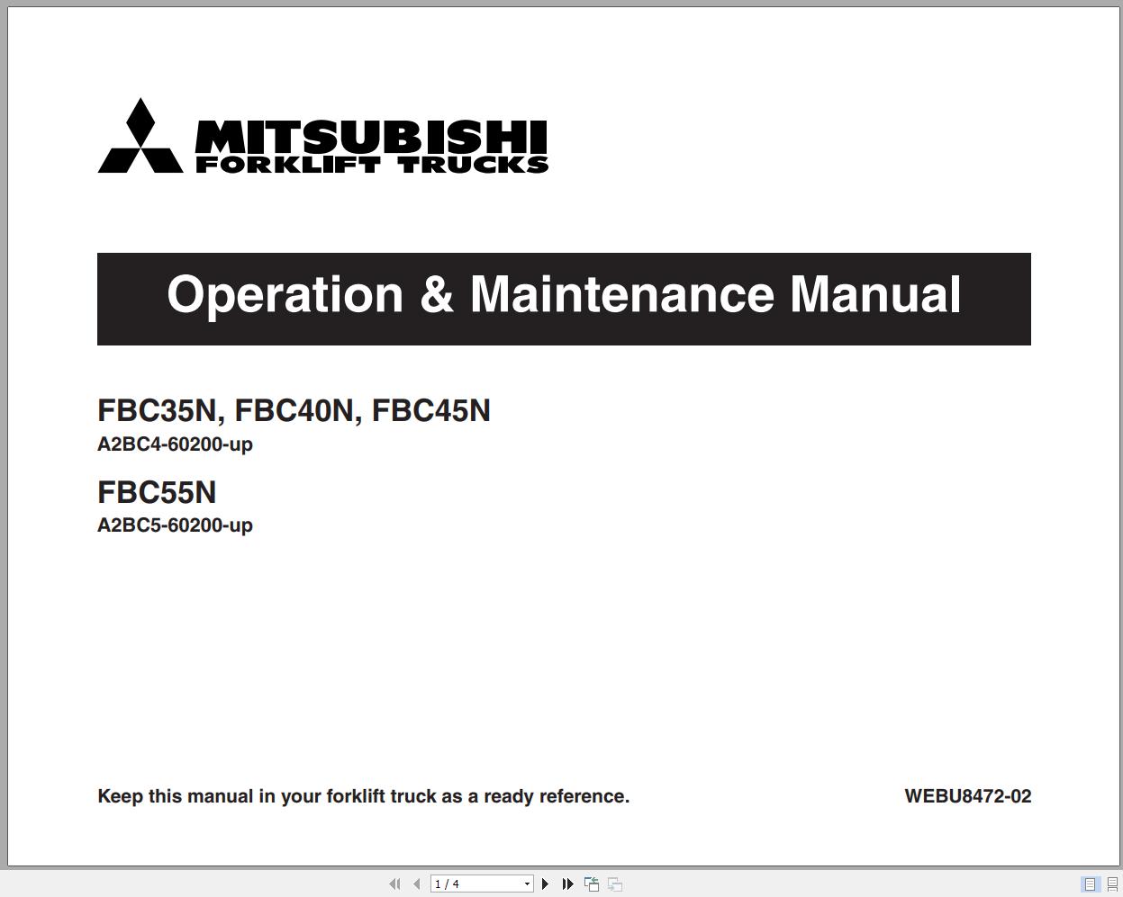 Mitsubishi Forklift FBC55N Schematic Operation Maintenance Service Manual EN 1
