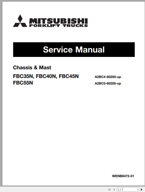 Mitsubishi Forklift FBC55N Schematic Operation Maintenance Service Manual EN 2