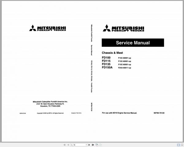 Mitsubishi Forklift FD100 Schematic Operation Maintenance Service Manual EN 1