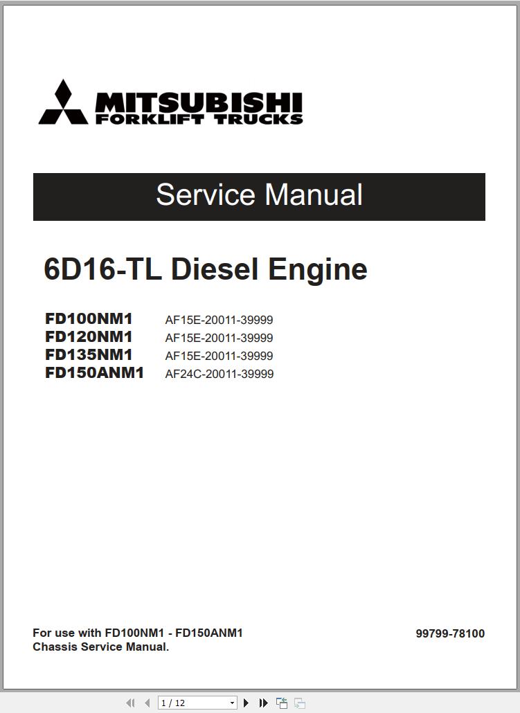 Mitsubishi Forklift FD100NM1 FD120NM1 FD135NM1 Schematic Operation Maintenance Service Manual EN 2