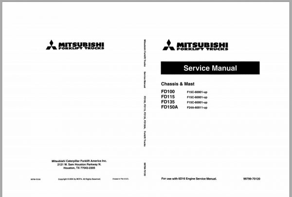 Mitsubishi Forklift FD115 FD135 Schematic Operation Maintenance Service Manual EN 2