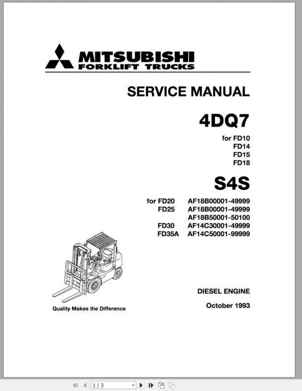 Mitsubishi Forklift FD15 Service Manual EN 2