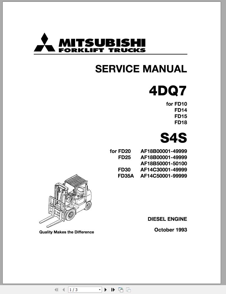 Mitsubishi Forklift FD15 Service Manual EN 2