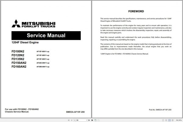 Mitsubishi Forklift FD150AN2 Schematic Service Manual EN 1