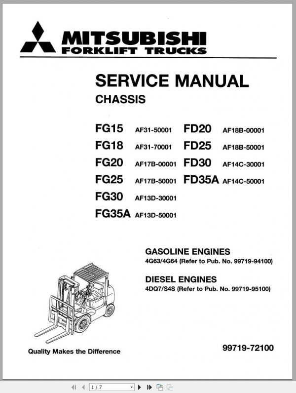 Mitsubishi Forklift FD20 Operation Maintenance Service Manual EN 1