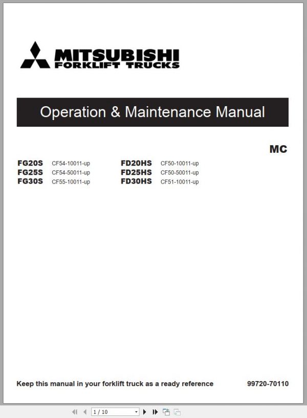 Mitsubishi Forklift FD20HS FD25HS FD30HS Schematic Operation Maintenance Service Manual EN 1