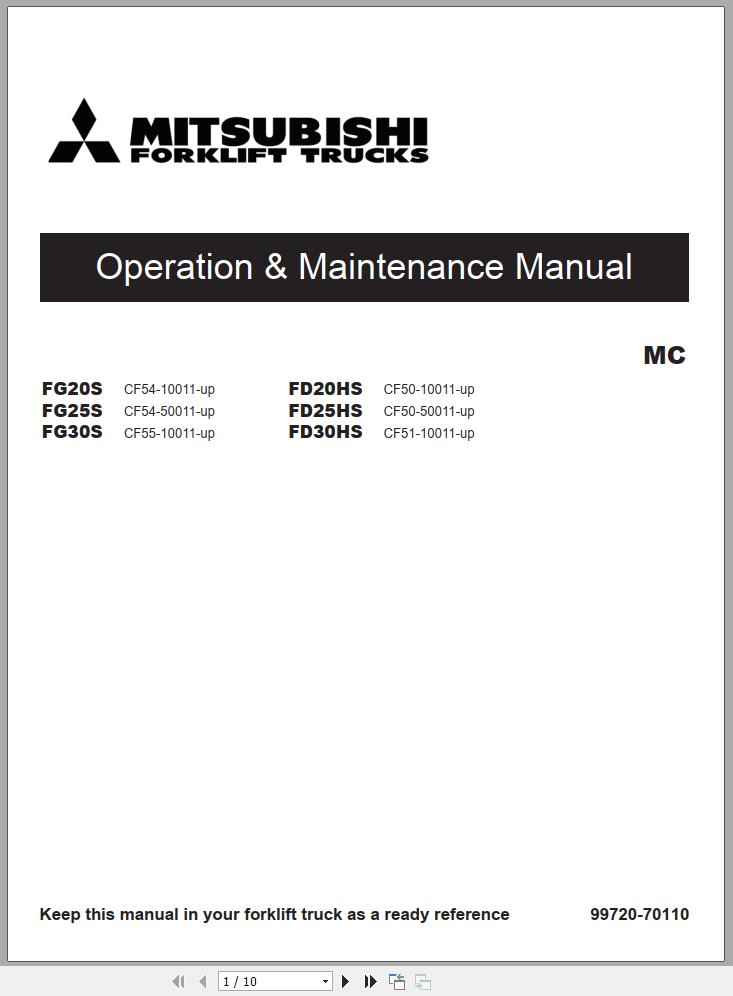 Mitsubishi Forklift FD20HS FD25HS FD30HS Schematic Operation Maintenance Service Manual EN 1