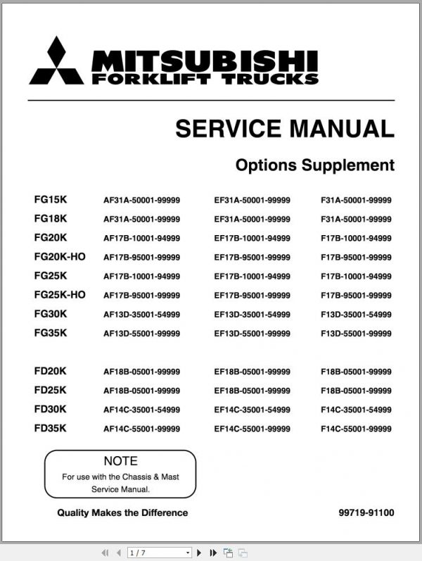 Mitsubishi Forklift FD20K Service Manual EN 1