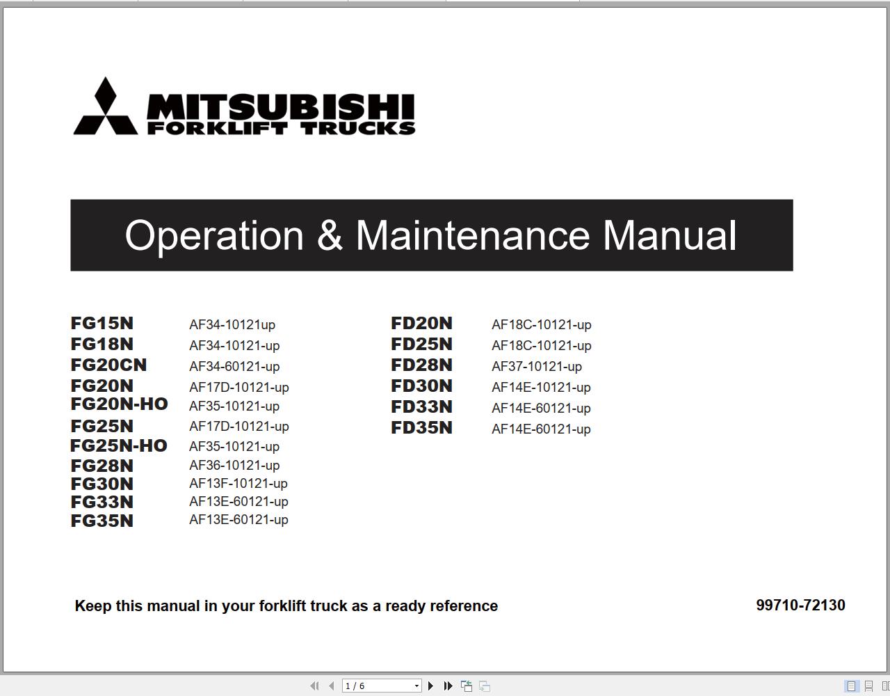Mitsubishi Forklift FD20N FD25N Schematic Operation Maintenance Service Manual EN ES 1