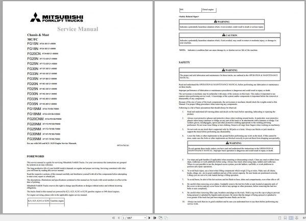 Mitsubishi Forklift FD20N FD25N Schematic Operation Maintenance Service Manual EN ES 3