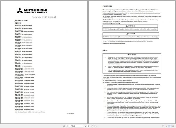 Mitsubishi Forklift FD20NM FD25NM FD28NM FD30NM FD33NM FD35NM Operation Maintenance Service Manual PDF EN 1