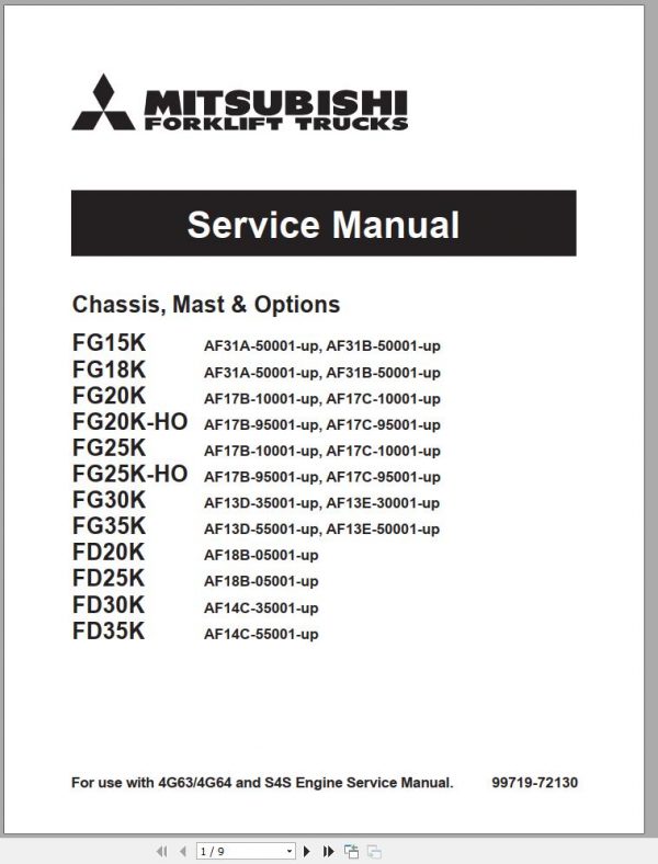 Mitsubishi Forklift FD25K FD30K FD35K Operation Maintenance Service Manual EN 1